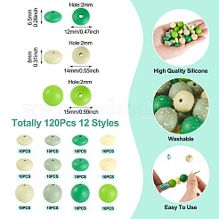 120 pièces 12 styles de perles focales en silicone&nbsp;SIL-CW0001-01A