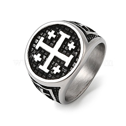 Fingerringe mit Jerusalem-Kreuz aus Edelstahl 304 für Herren&nbsp;RJEW-D339-01B-AS