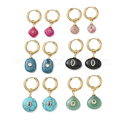 Pendientes colgantes de acero inoxidable con piedras preciosas mixtas naturales y sintéticas.&nbsp;EJEW-JE07521