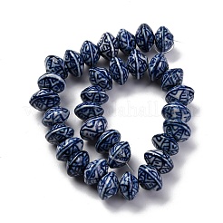 Brins de perles de porcelaine bleu et blanc à la main&nbsp;PORC-I027-09