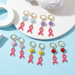 Orecchini a leva in lega smaltata con nastro rosa per la consapevolezza del cancro al seno di ottobre&nbsp;EJEW-JE05668