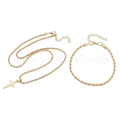 Conjuntos de collares y pulseras de cadena con colgante de cruz de aleación para mujer&nbsp;SJEW-A002-01G