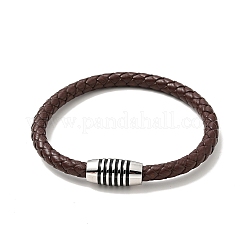 Lederarmband aus geflochtener Kordel mit magnetischen Säulenverschlüssen aus Edelstahl 304 für Männer und Frauen&nbsp;BJEW-C021-02-P