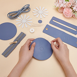Bricolage à coudre sur des kits de fabrication de sacs à bandoulière/sac à bandoulière ronds multi-usages en cuir pu marguerite&nbsp;DIY-WH0297-56A