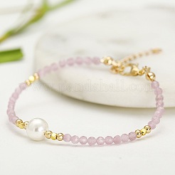 Braccialetti da donna fatti a mano con perle di conchiglia bianche rotonde e perline di vetro sfaccettate rotonde.&nbsp;YN0122-2