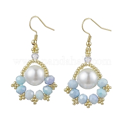 Orecchini pendenti con perle di vetro e semi di perle finte a forma di zampa&nbsp;EJEW-MZ00386-02