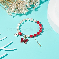 Bracelet extensible rond en jade mashan naturel et perle de coquillage&nbsp;BJEW-TA00191-03