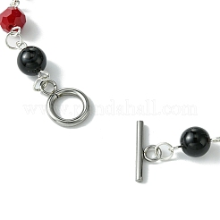 8 mm runder natürlicher schwarzer Onyx (gefärbt und erhitzt) und Glasketten&nbsp;NJEW-JN04992