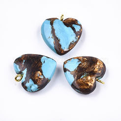 Pendentifs assemblés en bronzite et turquoise synthétique&nbsp;G-T111-04C