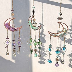 Décorations pendentif lune en copeaux d'amazonite naturelle&nbsp;HJEW-FS00027-02