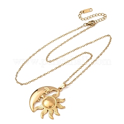 Collane con ciondolo sole e luna in acciaio inossidabile 304 e catena a maglia fine per uomo e donna&nbsp;NJEW-K308-04D-G