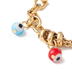 Bracelet rond en lampwork avec breloque en forme de cœur et de trèfle et chaîne en acier inoxydable 304 pour femme&nbsp;STAS-P304-16G