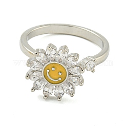 Anillos de puño giratorios esmaltados con forma de girasol con cara sonriente para mujer&nbsp;RJEW-M016-07P