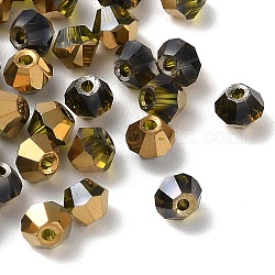 Perles en verre electroplate transparent , la moitié plaqué or, facette, Toupie, verge d'or noir, 4.5x4mm, Trou: 1mm, 500 pcs /sachet 