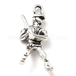 Pendente in lega stile tibetano, giocatore di baseball, argento antico, 25x11.5x5mm, Foro: 1.8 mm