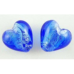 Manuell Silber Folie-Glas Perlen, Herz, Blau, ca. 12 mm Durchmesser, 8 mm dick, Bohrung: 1~2 mm