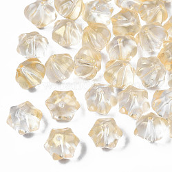 Transparent Spray Painted Glass Beads, with Glitter Powder, Flower, Lemon Chiffon, 10.5x9.5x8mm, Hole: 1mm