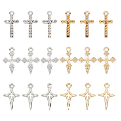 arricraft 48 Pcs 6 Styles Cross Charms Pendants, Alloy Hollow Cross Charm Rhinestone Settings Cross Long Pendant for Easter Crafting Jewelry Making (Platinum & Light Gold)
