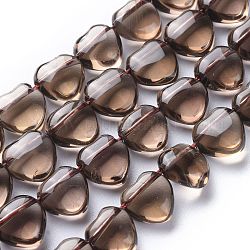 Abalorios de cuarzo ahumado naturales hebras, Grado A, corazón, 9.5x10x5.5mm, agujero: 1 mm, aproximamente 40 pcs / cadena, 14.76 pulgada (37.5 cm)