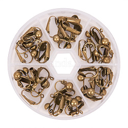 Pandahall elite en laiton clip-on boucles d'oreilles, bronze antique et patine verte, 17x14x7mm, Trou: 1mm