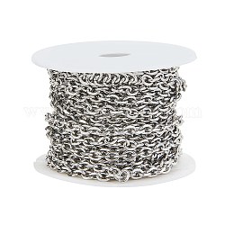 Cadenas de cable de 304 acero inoxidable, cadenas de corte de diamante, sin soldar, color acero inoxidable, 6x4.5x1mm, 5 m / rollo