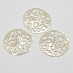 Natural Mother of Pearl Shell Pendants, Flat Round, White, 27x2mm, Hole: 1.5mm