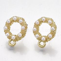 Accessoires de clous d'oreilles en alliage, avec boucle, épingles en acier et plastique imitation perle abs, anneau, or clair, 16x13mm, Trou: 1.8mm, pin: 0.7 mm