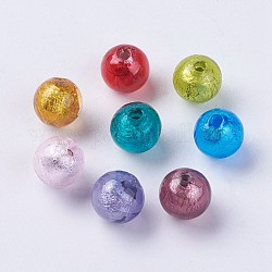 Perles vernissées de feuille en argent manuelles, ronde, couleur mixte, 9.5~10mm, Trou: 1.5~2mm