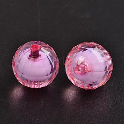 Transparent Acrylic Beads, Bead in Bead, Faceted, Round, Hot Pink, 20mm, Hole: 2mm, about 110pcs/500g