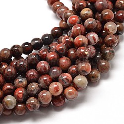 Jaspe brecciated naturales hebras de perlas redondo, 8mm, agujero: 1 mm, aproximamente 49 pcs / cadena, 16 pulgada