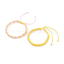 2шт 2 цвета персикового плетеного шнура браслет, браслет дружбы повезло регулируемый для женщин, желтые, внутренний диаметр: 2-1/4 дюйм (5.6 см) ~ 4-1/4 дюйма (10.9 см)