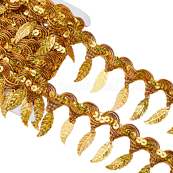 Adorno de lentejuelas trenzadas de poliéster, borde de borla de hoja, para disfraz de decoración de cortinas, oro, 25~52x2mm