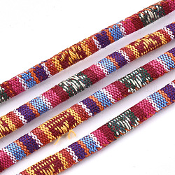 Corde di stoffa di stile etnico, con cavetto in cotone all'interno, colorato, 6.5~7x5mm, circa 109.36 iarde (100 m)/fascio