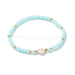 Perle di vetro si estendono braccialetti, con perline in acrilico e ottone, tondo piatto con disegno cuore, cielo azzurro, diametro interno: 2-1/4 pollice (5.7 cm)