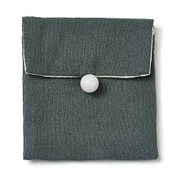 Borse con bottoni in tela da imballaggio, per confezioni di gioielli, rettangolo, verde acqua, 9.3x8.5x0.8~1.45cm