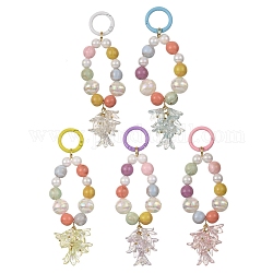 Lily Flower Acrylic Pendant Decorations, with Resin Beads and Alloy Spring Gate Rings, Mixed Color, 120~123x31.5mm