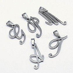 316L Stainless Steel Pendants, Mixed Letter, Stainless Steel Color, 24~29x17~24x1.5mm, Hole: 7x4mm