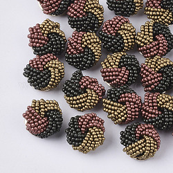 Cabochons en perles de verre, perles de cluster, avec des supports de disques perforés en fer doré, fleur, colorées, 19~20x10~12mm