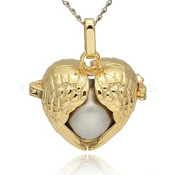 Pendentifs de cage cœur creux en laiton doré, perles peintes en laiton pulvérisé sans trou, couleur d'argent, 28x30x16mm, Trou: 3x8mm