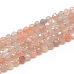 Chapelets de perles de sunstone naturelle naturelles, facette, ronde, 3x2.5mm, Trou: 0.5mm, Environ 142 pcs/chapelet, 15.9 pouce (40.5 cm)