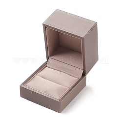 Imitación de cuero de la pu cubierto de joyas de madera cajas de anillo, Rectángulo, marrón rosado, 6.5x6x5.4 cm