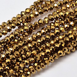 Facettes rondes pleines plaquées verre electroplate brins de perles, plaqué or, 4mm, Trou: 1mm, Environ 100 pcs/chapelet, 14.9 pouce