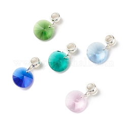 Faceted Glass Pendants, with Tibetan Style Alloy Tube Bails and Iron Open Jump Rings, Bicone, Silver, Mixed Color, 25mm, Hole: 4.9mm