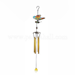 Décorations de pendentif carillon éolien papillon 3d en fer, avec la glace, jaune, 750mm