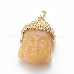 Glas-Anhänger, mit Messing-Zubehör, Buddha-Kopf, golden, Weizen, 40x26.5x16.5 mm, Bohrung: 5x8 mm