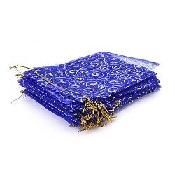 Sacs en organza, bleu royal, or torsadé motif de vrille, 14~15 cm x19~20cm