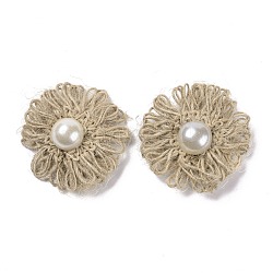 Accessori ornamentali in lino fatti a mano, con perline di plastica, per la produzione artigianale fai da te, fiore, tan, 52x55x16mm