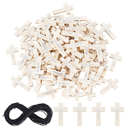 Nbeads bricolage kit de fabrication de collier pendentif croix, y compris les pendentifs en bois, Cordon de polyester ciré, bisque, pendentifs: 100pcs / box