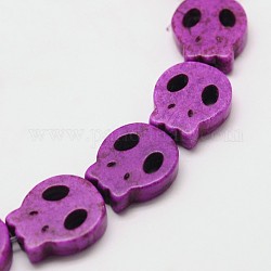 Hebras de cuentas de turquesa sintética con calavera, teñido, violeta oscuro, 28x25x4mm, agujero: 1 mm, aproximamente 14 pcs / cadena, 15.7 pulgada