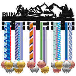 Вешалка для медалей из модного дерева, 2-строчная настенная стойка, с винтами и дюбелем, слово бег, горы и лес, 150x400x7 мм, отверстие : 5 мм